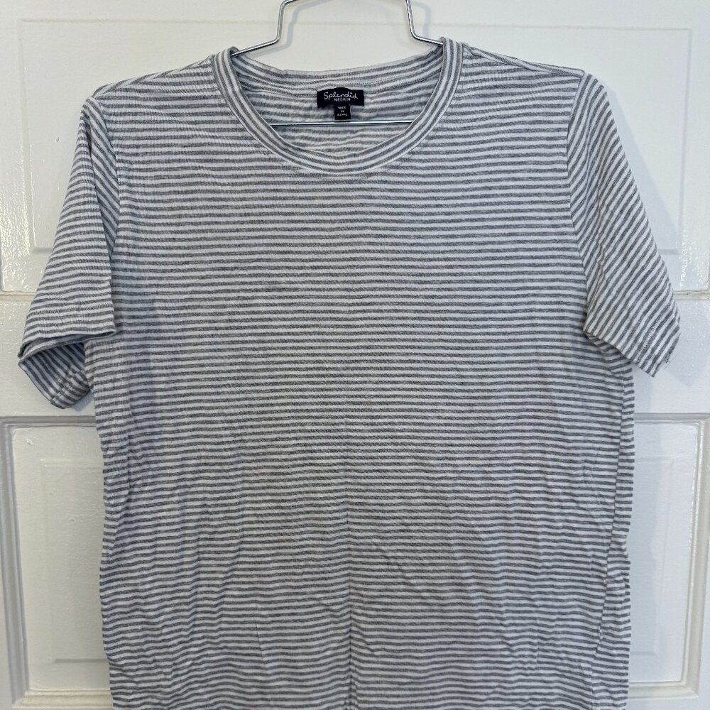 Preppy Normcore Classic SPLENDID Grey & White Striped T-shirt top - crew neck M